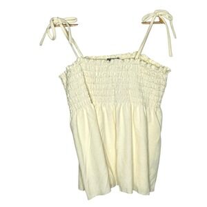 Butter Yellow Smocked Babydoll Tank Top Womens XL Strappy Beachy Pastel Ruffled